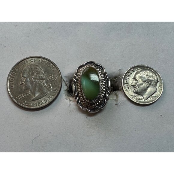 Estate Sterling Silver 925 Green Stone Ring Sz 7 Signed V Chee Navajo Vintage - Picture 6 of 8